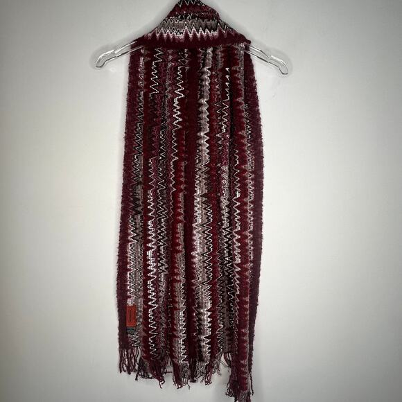 Missoni Zig Zag Purple Burgundy Wool Knit Blend Fringe Scarf - Picture 6 of 8
